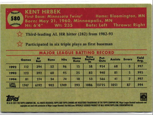 2021 Topps Chrome Platinum Anniversary Kent Hrbek