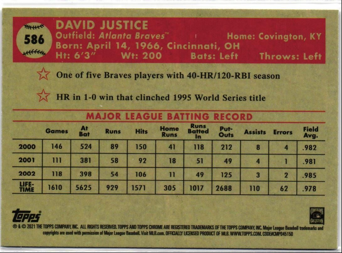 2021 Topps Chrome Platinum Anniversary David Justice