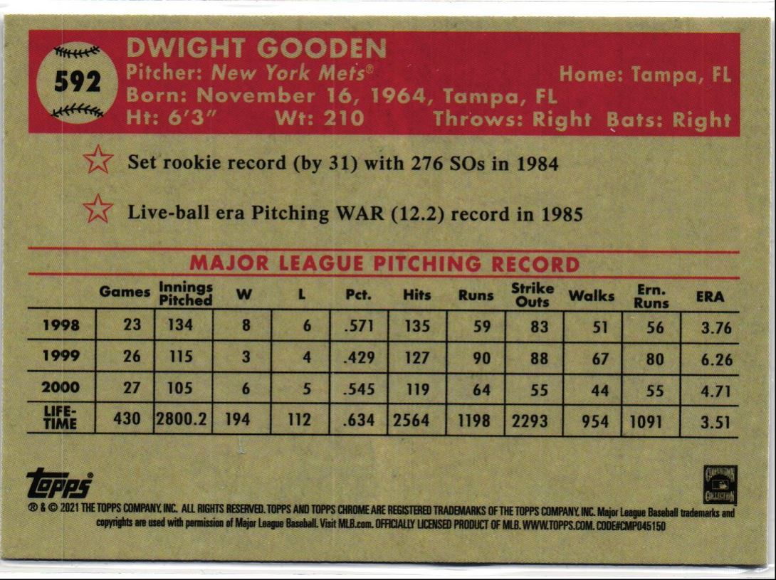 2021 Topps Chrome Platinum Anniversary Dwight Gooden