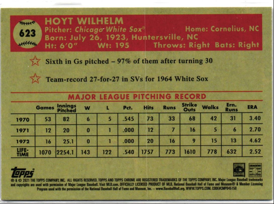 2021 Topps Chrome Platinum Anniversary Hoyt Wilhelm