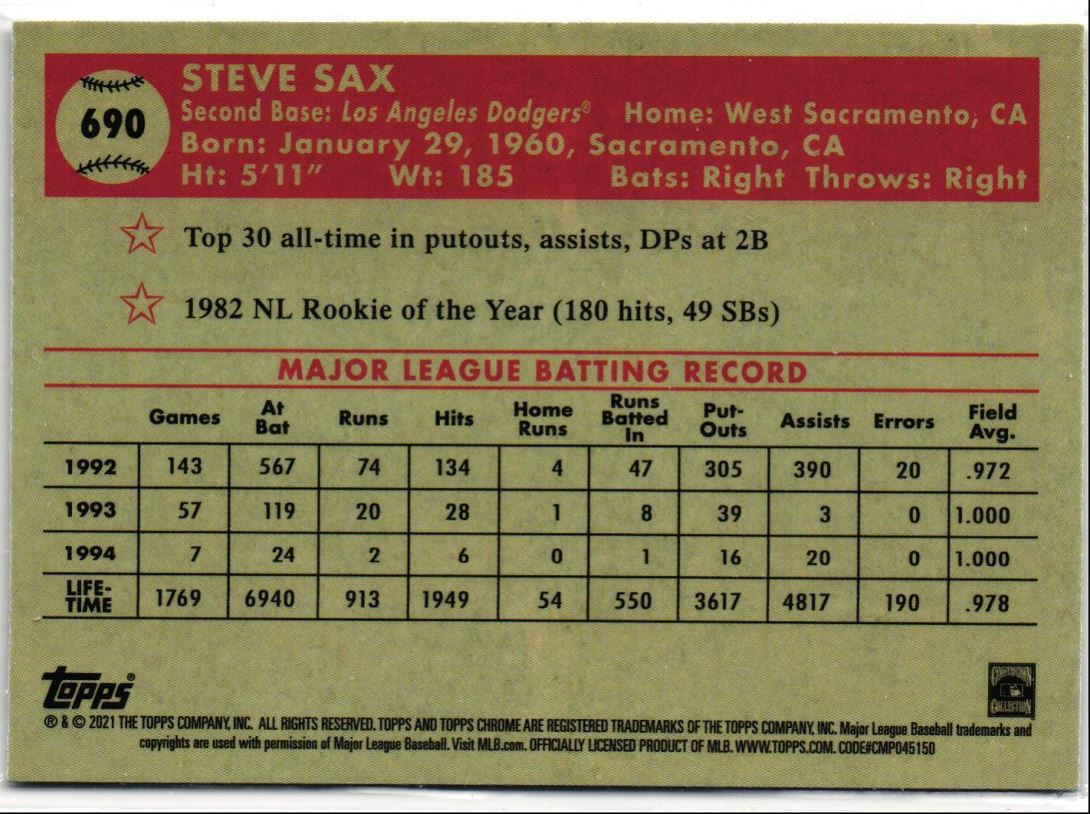 2021 Topps Chrome Platinum Anniversary Steve Sax