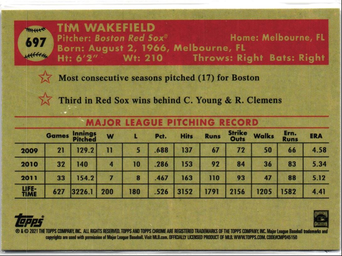 2021 Topps Chrome Platinum Anniversary Tim Wakefield