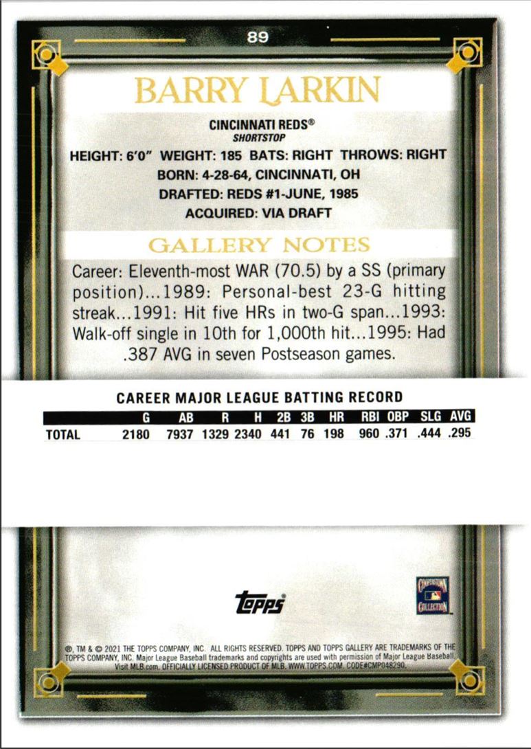 2021 Topps Gallery Barry Larkin