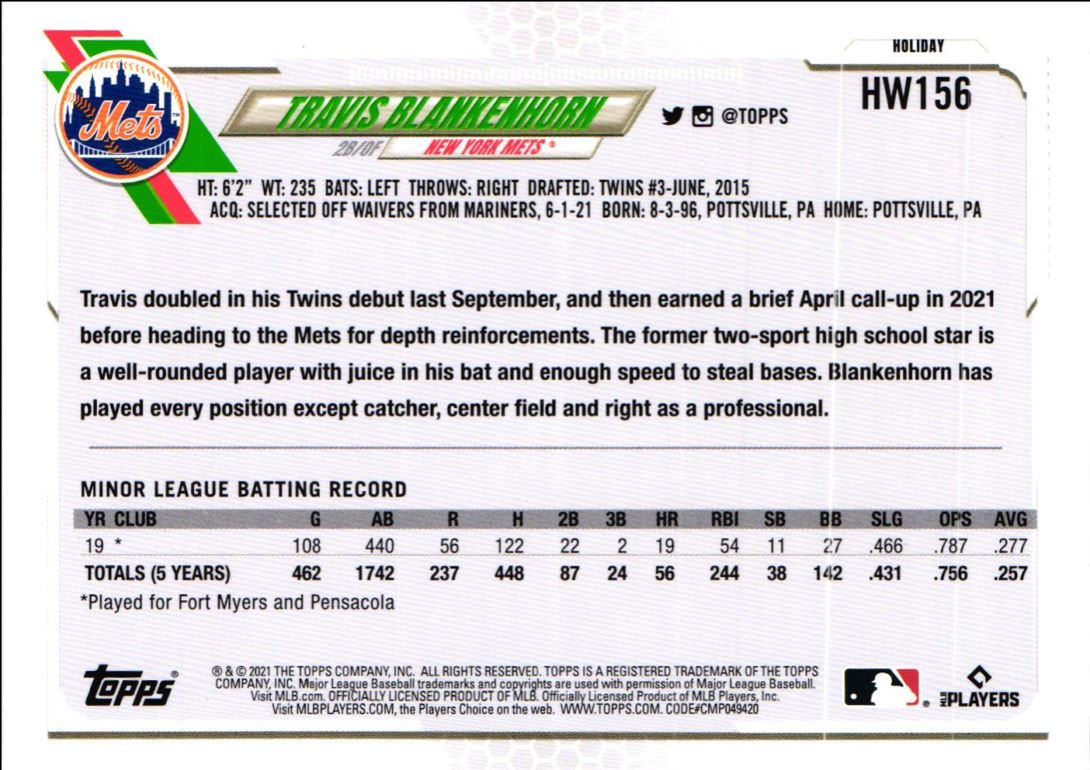 2021 Topps Holiday Travis Blankenhorn