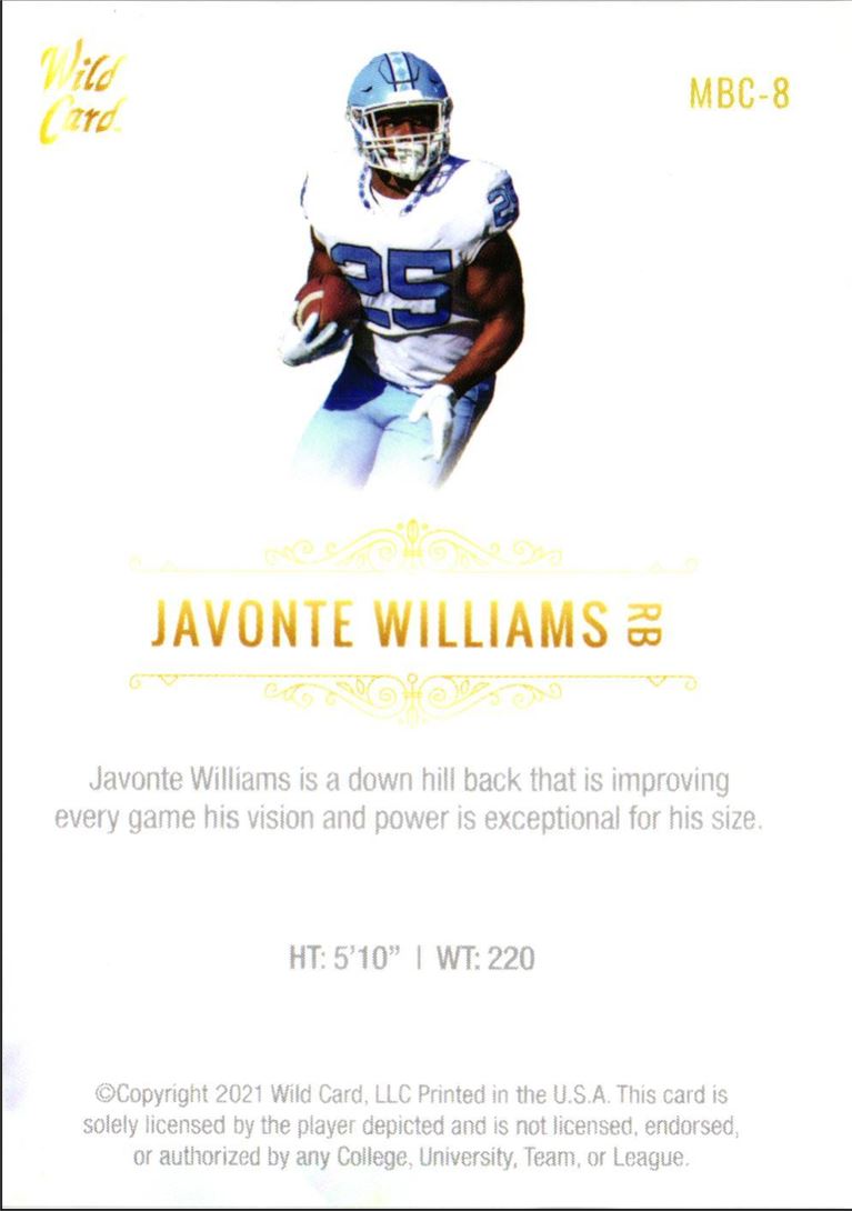 2021 Wild Card Matte White Javonte Williams