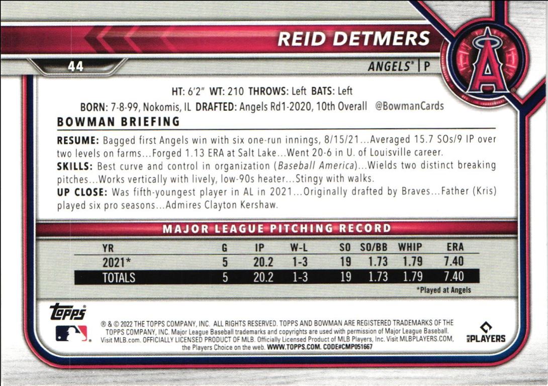 2022 Bowman Reid Detmers