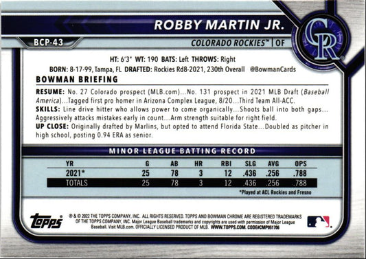 2022 Bowman Chrome Prospects Robby Martin Jr.