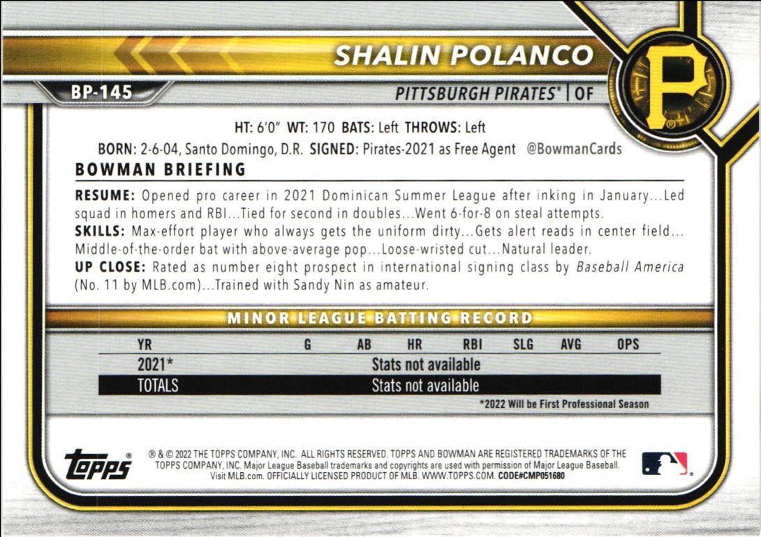 2022 Bowman Prospects Shalin Polanco