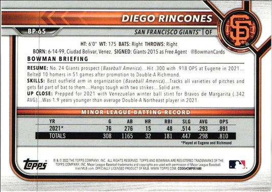 2022 Bowman Prospects Diego Rincones