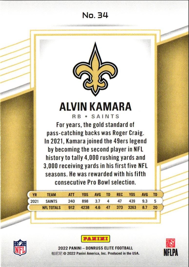 2022 Donruss Elite Alvin Kamara