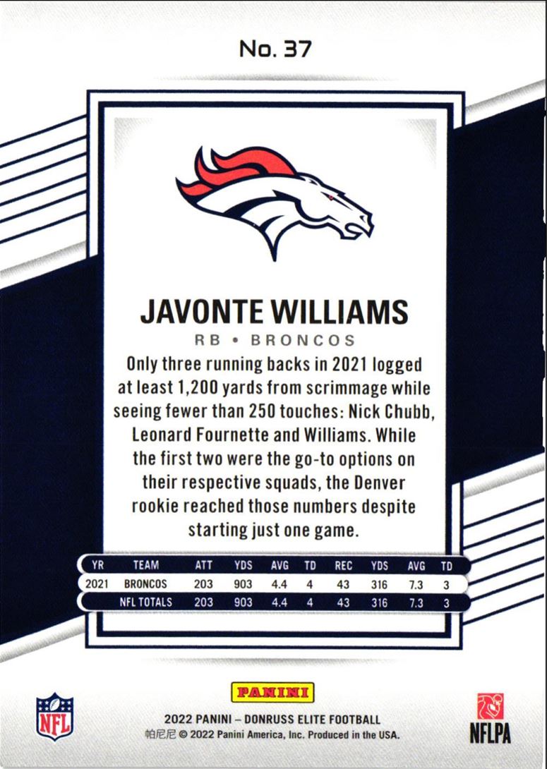 2022 Donruss Elite Javonte Williams